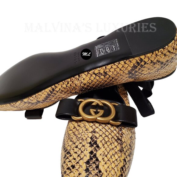 GUCCI SHOES PYTHON BALLET FLATS w LOGO BOW RIBBON ANKLE TIES $1,059 sz 39.5 9.5 - Picture 14 of 16